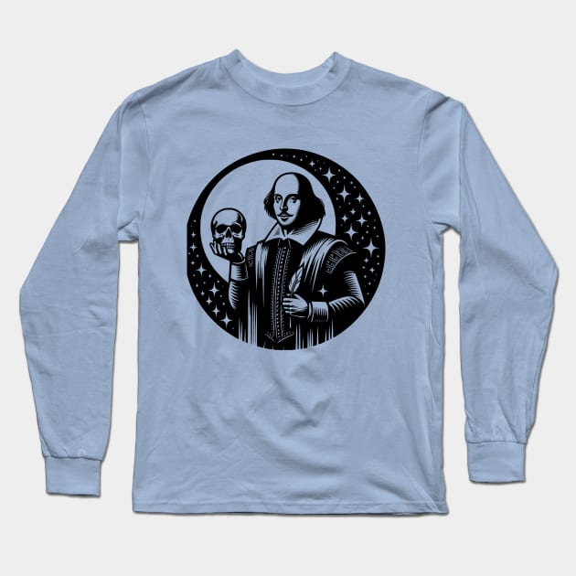 Shakespeare with skull and quill Long Sleeve T-Shirt by Frolic and Larks